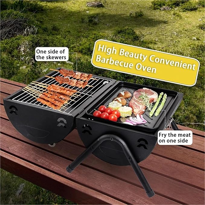 Portable Charcoal Grill,Tabletop Charcoal BBQ Grill For Outdoor Cooking Camping,Picnics,Backyard,(White)