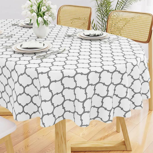 Smiry Oval Table Cloth, Waterproof Vinyl Tablecloths with Flannel Backing for Oval Tables, Wipeable Spillproof Plastic Tablecloth for Dining, Camping, Indoor and Outdoor (60"x84", White)