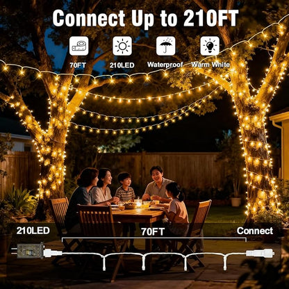 Outside LEDs Warm White LED String Lights – 70FT Transparent Wire, Waterproof & Connectable Christmas Tree Lights for Indoor Outdoor Holiday Décor