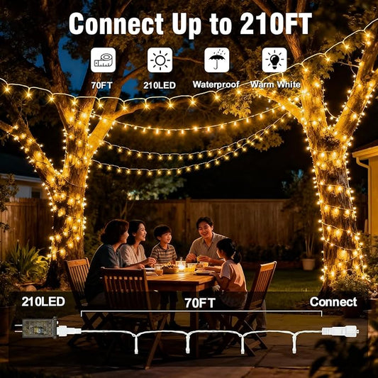 Outside LEDs Warm White LED String Lights – 70FT Transparent Wire, Waterproof & Connectable Christmas Tree Lights for Indoor Outdoor Holiday Décor