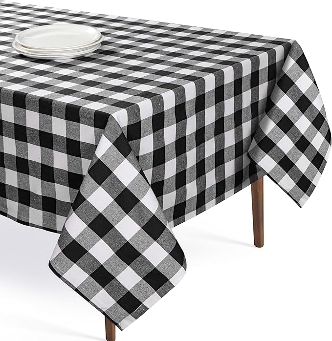 Buffalo Plaid Check 60"x84" Tablecloth 100% Cotton Washable Rustic Rectangle Table Cover Decorative for Gifts, Dining, BBQ, Buffet Parties & Camping - Black