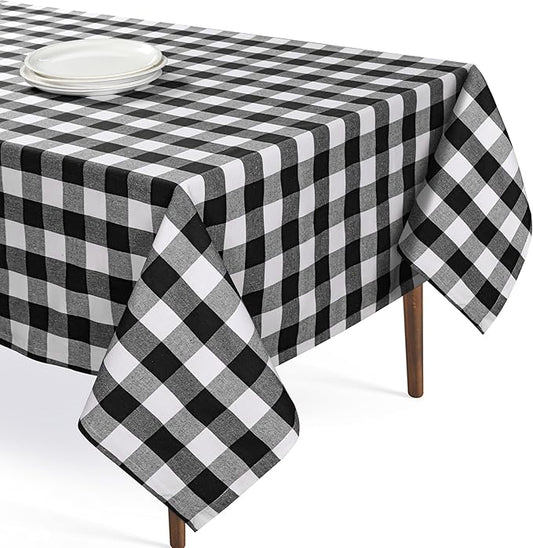 Black and White Buffalo Check Tablecloth, 60x102 Inches, Plaid Dining Table Cover, 100% Cotton, Washable, Reusable Farmhouse Table Linen for Holidays, Party, Wedding and Everyday Use