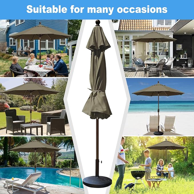 Eurmax USA 10-Year-Non-Fading 10FT Outdoor Patio Market Umbrella,UPF50+ UV Resistant Sun Shade,Heavy Duty Commercial Grade,Crank Lift&Tilt,Windproof Vented Top for Garden,Pool,Deck,Taupe
