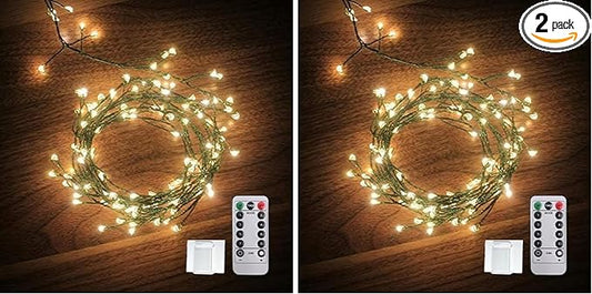 Dailyart 6feet 120 LED Starry Lights, Battery Operated Waterproof Dark Green Copper Wire Fairy Light String Light for Garland, Wreath, Patio, Garden, Wedding, Party, Xmas (Pack of 2)