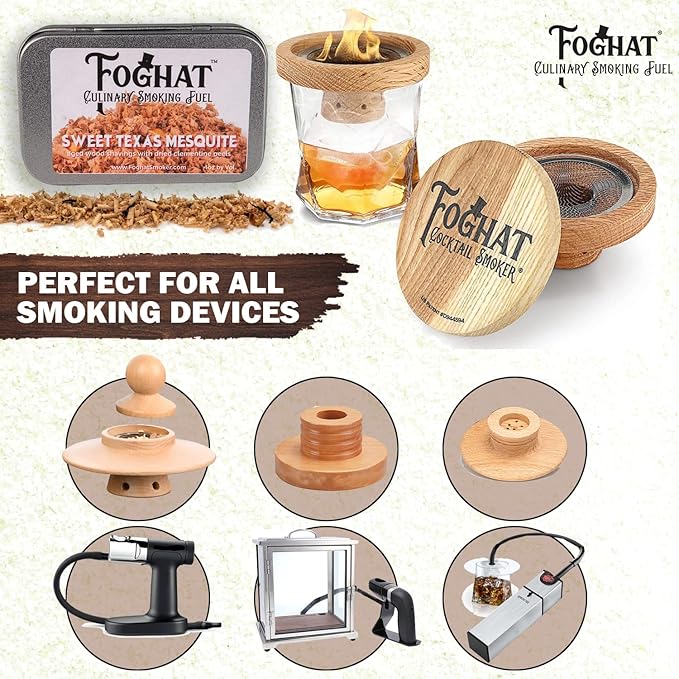 Cocktail Smoker Wood Chips - 4oz Sweet Texas Mesquite Shavings for Smoker, Whiskey & Drink Infuser Kit - Culinary Wood Smoking Chips for Hand Held Food Smoke Gun & Bourbon Drink Glass Smokers