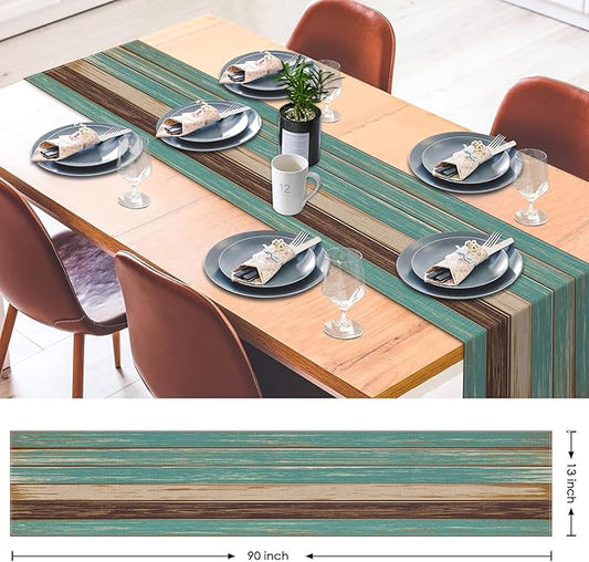 Emvency Farmhouse Table Runner, Vintage Green and Brown Art Painting for Kitchen Coffee Table Family Dinners Holiday Parties Wedding Events Decor(13x90 inch)