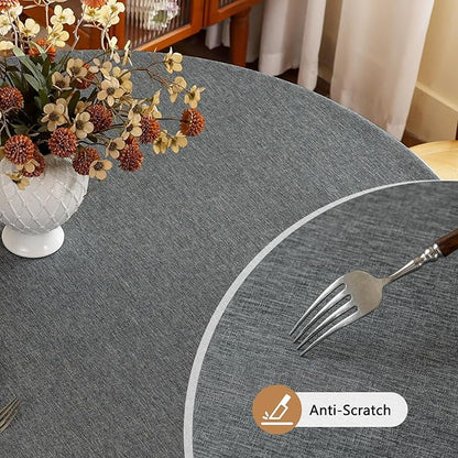 Seenus Faux Linen 60 Inch Gray Round Tablecloth fits 30'' to 48'' Table, Textured Stain Resistant & Washable Table Cloth for 2-4 Seats Circle Dining Table Kitchen Patio