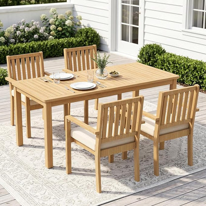 Wisteria Lane 5 Pieces Acacia Outdoor Patio Table and Chairs Set for 4, Patio Outdoor Dining Table Set with Cushion, Modern Outdoor Patio Set for Deck Lawn Backyard Garden, Brown