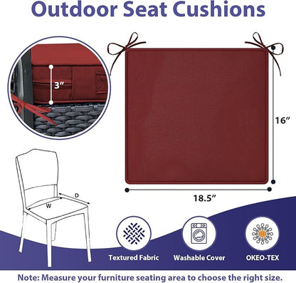 IPYNBAP Outdoor Chair Cushions Set of 4 -Waterproof Outdoor Seat Cushions for Patio Furniture, Patio Chair Cushion with Handle and Ties, Out Door Chair Pads,18.5x16x3-Square, Burgundy