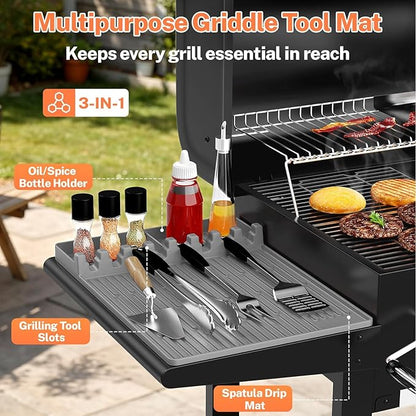Silicone Grill Mats for Outdoor Grill - Heat Resistant Griddle Mat for BBQ Tools & Griddle Accessories, Easy to Clean Reusable Side Shelf Pad for Cooking, Grilling, Kitchen Counter (Grey)