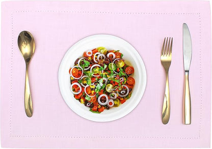 Urban Villa Placemats for Dining Table 100% Cotton Placemats 14''x20'' Over Sized Tablemats Set of 6 Placemats Hemstitch Pink Tablemats for Family Dinners Wedding Parties Placemats