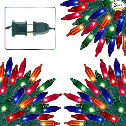 3 Sets Christmas Lights, 150 Count 33 FT Each Mini String Lights, Green Wire Fairy Lights, 120V UL Certified Connectable Xmas Tree Light for Holiday Winter Patio Party Outdoor Decoration, Multicolor