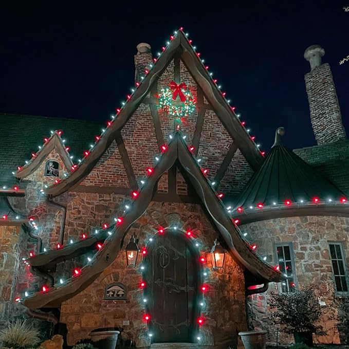 Dazzle Bright C9 Christmas String Lights, 100 LED 66 FT Waterproof Connectable Green Wire Fairy Lights, Christmas Lights for Indoor Outdoor Home Garden Yard Xmas Tree House Decorations (Red and White)