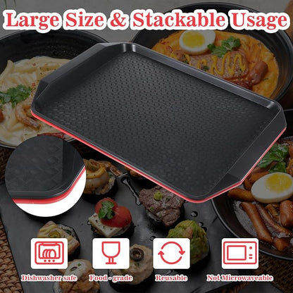 4 Pcs Grilling Prep and Serve Trays, 17x12 Inch BBQ Plastic Nesting Trays for Raw and Cooked Food, Dishwasher Safe Marinating and Serving Platters, Black and Red