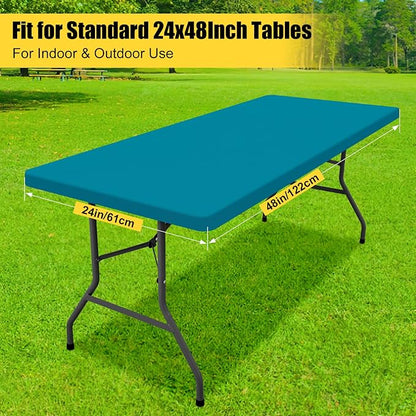 Smiry Rectangle Tablecloth, Elastic Fitted Flannel Backed Vinyl Tablecloths for 4ft Folding Tables, Waterproof Wipeable Table Covers for Indoor, Outdoor, Picnic and Camping (Turquoise, 24"x48")