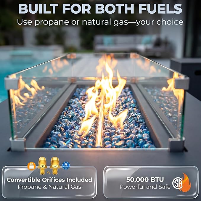 NICESOUL 42'' Propane/Natural Gas Fire Pit Table, Rectangle Firepits with Tank Table, 50000 BTU Modern Outdoor Fireplace with LED Lights for Outside Patio Backyard Deck Porch, CSA Certified, Dark Gray