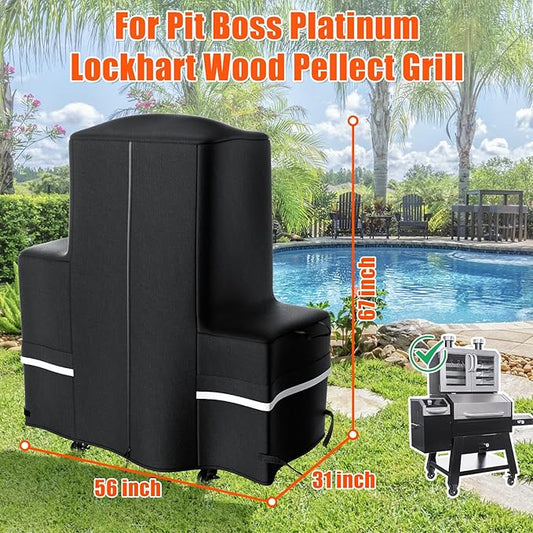 Grisun Grill Cover for Pit Boss Lockhart Platinum Series Wood Pellet Smoker Grill PB2180LK, 600D Heavy Duty Anti-Fade Waterproof Grill Cover with Zipper for PBPEL218010500