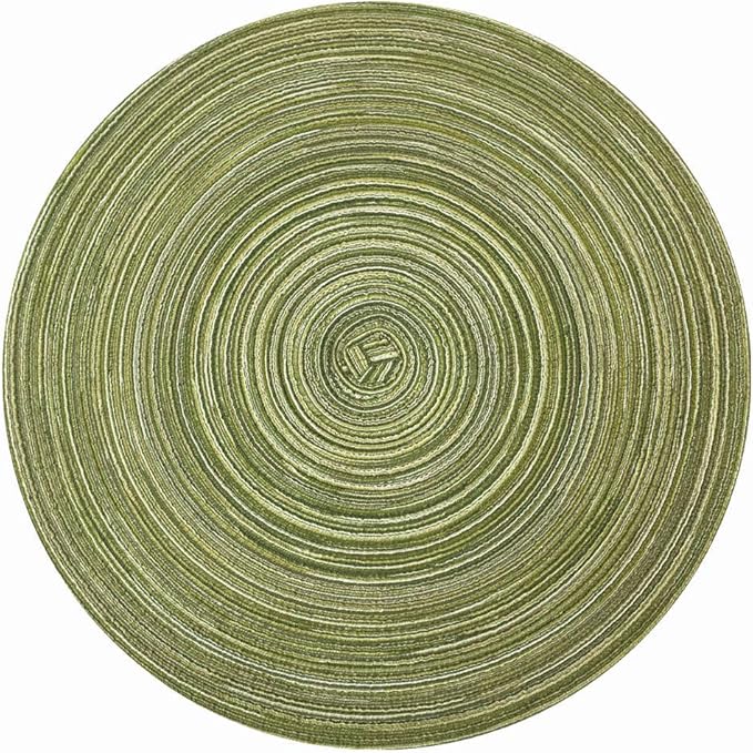 Red-A，Placemats,Round Placemats for Dining Table Set of 6 Woven Heat Resistant Non-Slip Kitchen Table Mats Diameter 14 inch(Green)