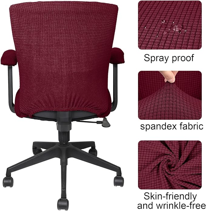 Tallew 4 Pcs Office Chair Covers Stretchable Armrest Seat,XL,Burgundy | Universal Fit Office Desk Chairs, Protective Seat Backrest Slipcovers, Stretchable Prevent Wear, Easy Install for Rotating