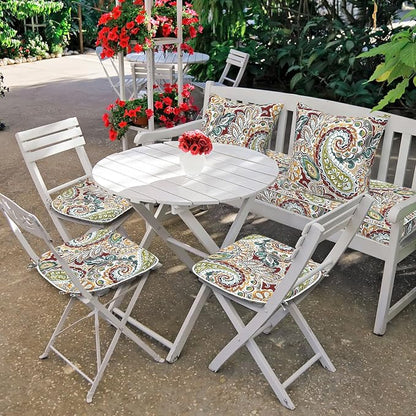 DYTXIII Set of 4 Outdoor Chair Cushions with Ties,Water Repellent Patio Chair Pads 17"x 16" for Outdoor Furniture,Round Corner Seat Cushions for Garden Yard Kitchen Paisley Chilli
