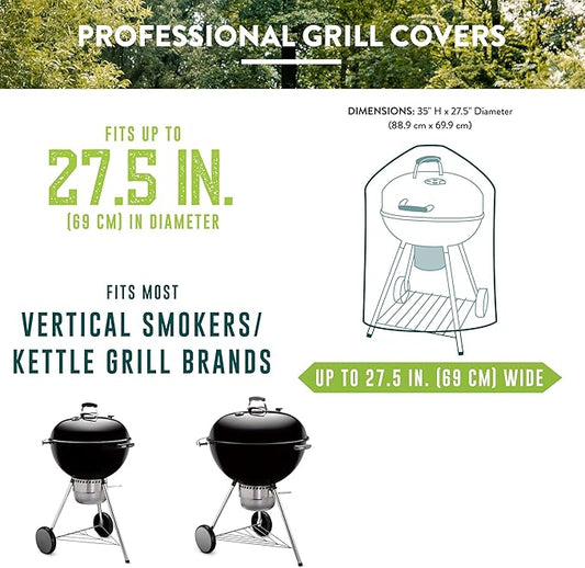 Patio Companion Professional 27.5 Inch Kettle Grill & Vertical Smoker Cover, 5 Year Warranty, Heavy Duty UV Blocking Material, Waterproof, Weather Resistant, Cover for Weber, Nexgrill, Pit Boss, Black