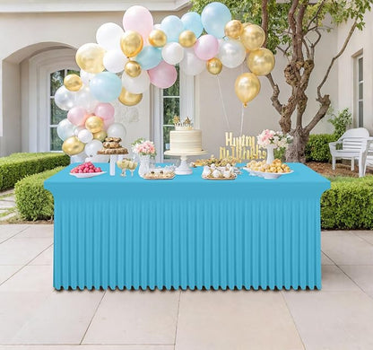 Smiry 2 Pack Spandex Elastic Fitted Table Cloth Skirt for 6FT Table | Stretch Washable Table Cloth, Banquet Table Cover for Wedding, Party, Indoor & Trade Shows, (Blue Mist, 72Lx30Wx30H)