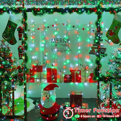 YEGUO 165ft 500 LED String Lights Outdoor Waterproof, 8 Modes Red White and Green Christmas Lights Plug in, Green Wire Twinkle Tree Lights Indoor with Timer Memory