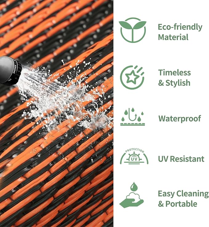 GENIMO Outdoor Rug, Waterproof Plastic Rugs for Patio, 6'x9' Carbon Orange | Outside Larger Modern Carpet Mat for Porch Decor, Deck, Balcony, Camping, RV, Backyard, Picnic, Beach, Reversible, Foldable