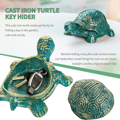Sungmor Cast Iron Turtle Key Hider – Heavy Duty Indoor Outdoor Spare Key Holder & Garden Decor, Antique Green Small Animal Statue for Porch, Shelf, Patio | Heavy Duty Small Animal Figurine for Porch Patio Shelf Indoor Outdoor Home Ornament