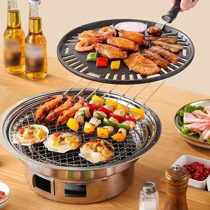 Korean Grill, Korean Bbq Grill, Portable Charcoal Grills with Non-Stick Pan & Net, Small Indoor/Outdoor Charcoal - Indoor