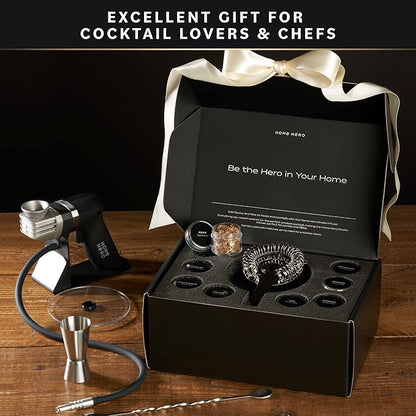 Home Hero Whiskey Smoker Kit - Cocktail Smoker for Old Fashioned & Bourbon Whiskey - Indoor Cold Smoke Generator with 8 Wood Chip Flavors - 8-Piece Set, Black