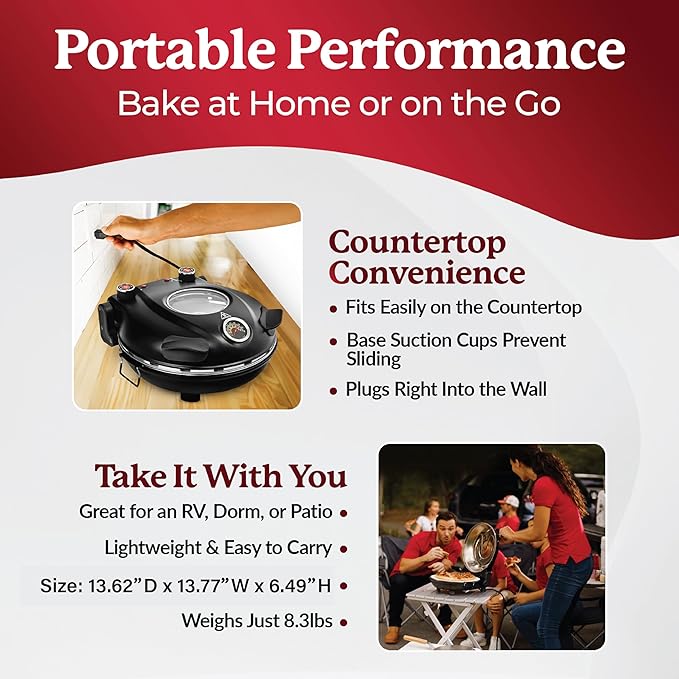 PIEZANO 12 Inch Electric Indoor Pizza Oven Heats up to 800˚F - Pizza Maker with Ceramic Stone for Crispy Crust Pizza, Cooks in Under 6 Minutes, Countertop, Dual Heat Control, Peels & Scraper Included