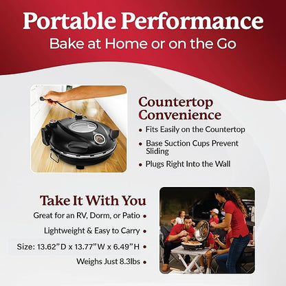PIEZANO 12 Inch Electric Indoor Pizza Oven Heats up to 800˚F - Pizza Maker with Ceramic Stone for Crispy Crust Pizza, Cooks in Under 6 Minutes, Countertop, Dual Heat Control, Peels & Scraper Included