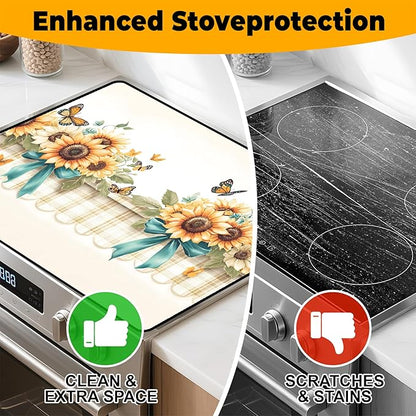 Stove Top Cover Retro Flower Gas Stove Top Cover for Home Decoration Kitchen Pad Non-Stick Washable Cooktop Covers Countertop Protector Keep Stove Clean 28"x20" (Sunflower)