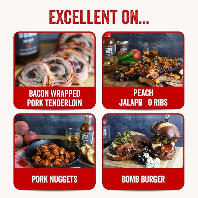 PS Seasoning Sweet Spicy BBQ Sauce Variety 3 Pack - Peach Buzz, Cherry Bomb, and Notorious PIG Gourmet Barbecue Sauce Set for Grilling Cooking Marinades Glazing Gift Pack Premium Flavor Collection