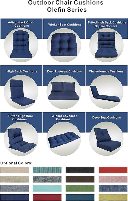 Indoor Outdoor High Back Dining Chair Cushions Replacement Patio Seat Cushion Fade Resistance, Set of 2 (Olefin Navy Blue)