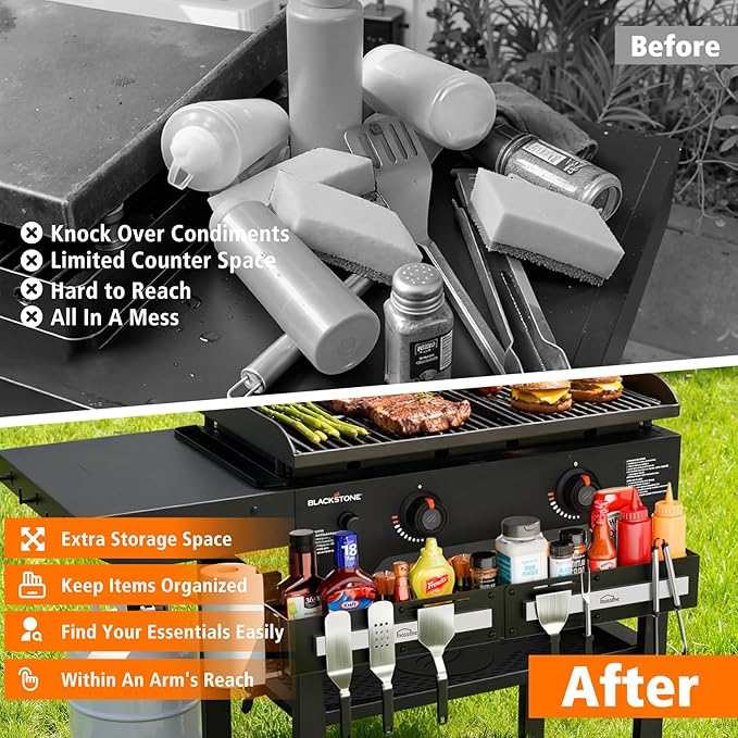 Front Griddle Caddy for Blackstone 28"/36" Griddles, Large Capacity Grill Accessories Organizer for Black Stone with Magnetic Tool Holder, Paper Towel Holder, BBQ Accessory Storage for Outdoor Grill
