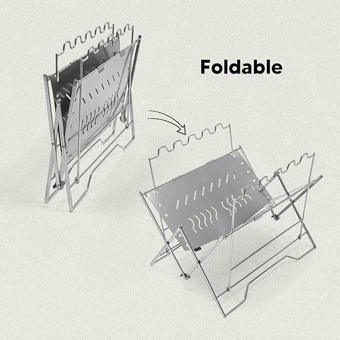 Charcoal Grill, Stainless Steel Portable Folding BBQ,Barbeque Grill - Foldable, Stable Base, Stainless Steel, Multi Purpose, Ideal for Camping, Portable Charcoal Grill