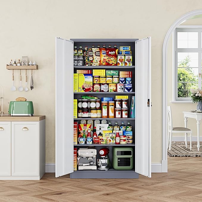 Letaya Metal Garage Storage Cabinets with Lock Door and Adjustable Shelves, Steel Tool Cabinets for Home,Office,Warehouse Organisieren (Gery White, 72" H)