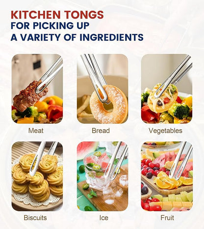 Ugotit 6 Pack Cooking Tongs, Korean BBQ Tongs Stainless Steel | Kitchen Tweezers Thin, Japanese Yakiniku Grill Tongs for BBQ, Frying, Salad, Hot Pot, 11In+7.87In