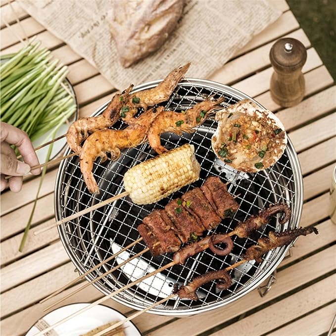 Charcoal Grills Outdoor Folding Barbecue Grill for Camping Portable Barbecue Grill Detachable Grill Round Charcoal Patio Grill Outdoor Grill