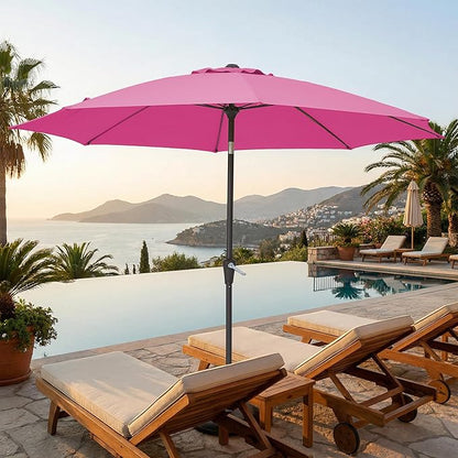 JEAREY 9FT Outdoor Patio Umbrella,Market Table Umbrella with 8 Fiberglass Ribs, Pool Umbrella with Tilt and Crank, UV Protection Lightweight & Wind-Resistant for Lawn, Garden, Deck and Backyard, Rose Pink