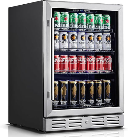 24 Inch Under Counter Beverage Fridge -Max 164Cans Capacity Drink cooler | Wide 24'' Perfectly for Built in Space, Adjustable shelves for any size beverage/beer/soda Transparent door Refrigerator