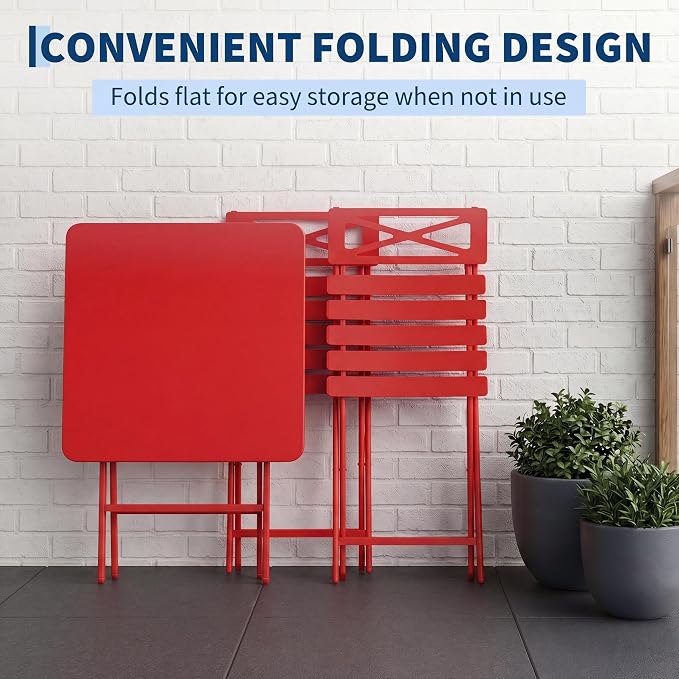 Garvee 3PCS Bistro Set, Folding Patio Furniture Set w/ 2 Chairs,Solid Steel | Foldable space-saving bistro set, fully pre-assembled for instant use. Powder-coated weatherproof steel frame. Easy-clean