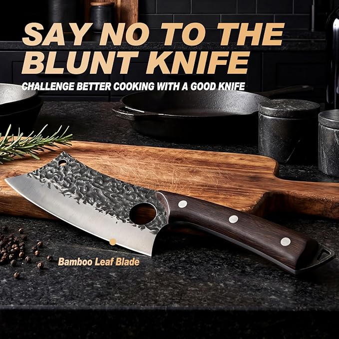Butcher Knife, Hand Forged Serbian Chef Knife & Meat Cleaver & Viking Knife, Food Cutting Kitchen Knife for Home, Outdoor Cooking, Camping BBQ Gift for Men