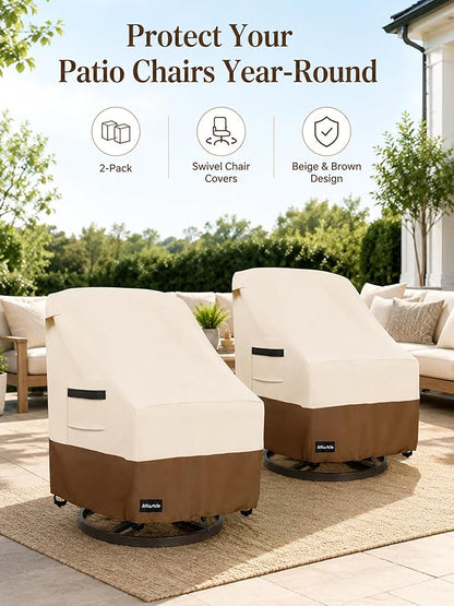 ANartcle Outdoor Swivel Rocker Chair Cover 2 Pack,Patio Swivel Chair Covers for Outdoor Furniture(28W x 33D x 38.5H Inch),Rocking Chair Covers Waterproof ,Beige&brown.
