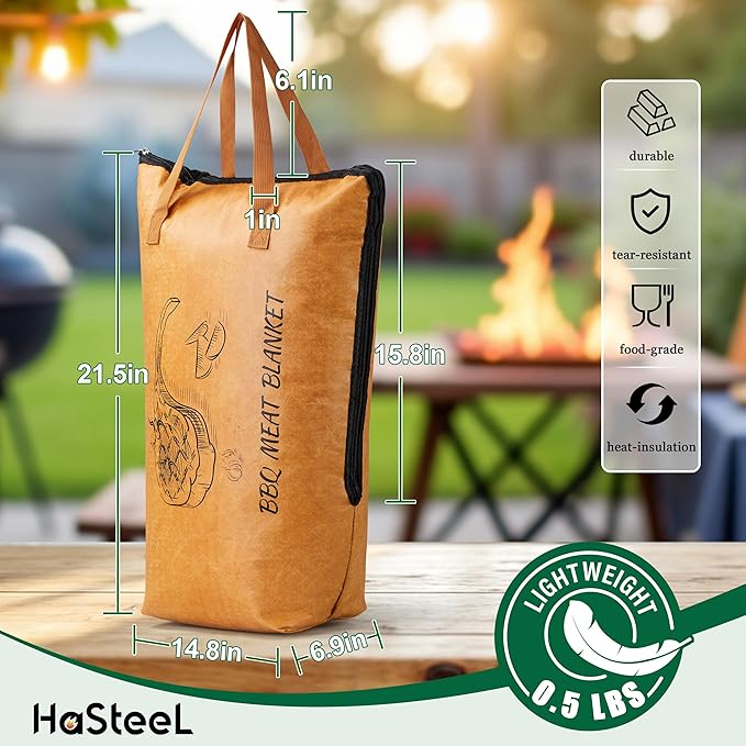 21.5in BBQ Blanket for Resting Meat, HaSteeL Insulated Brisket Resting Bag with Wide Mouth, BBQ Smoker Accessories Barbecue Tool for Brisket/Pork/Turkey, BBQ Gifts for Men