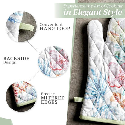 Maison d'Hermine Oven Gloves 100% Cotton Oven Mitt 7" x 13" with Loop Heat Resistant BBQ Cooking Gloves Baking Grilling Kitchen Hotel Home Farmhouse Spring Summer (Pack of 1, Paradise Island)