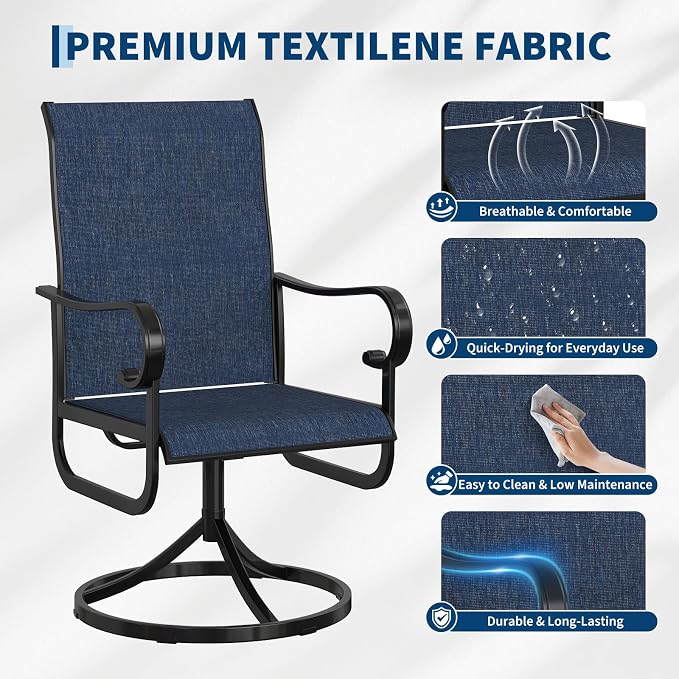 GarveeLife Patio Swivel Chair Set of 4, All-Weather Outdoor Dining Chairs with High Back, Rocker-Swivel Combo Patio Chairs for Backyard Deck Poolside, Navy Blue
