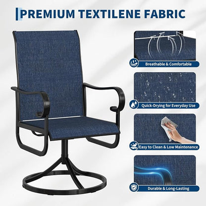 GarveeLife Patio Swivel Chair Set of 4, All-Weather Outdoor Dining Chairs with High Back, Rocker-Swivel Combo Patio Chairs for Backyard Deck Poolside, Navy Blue